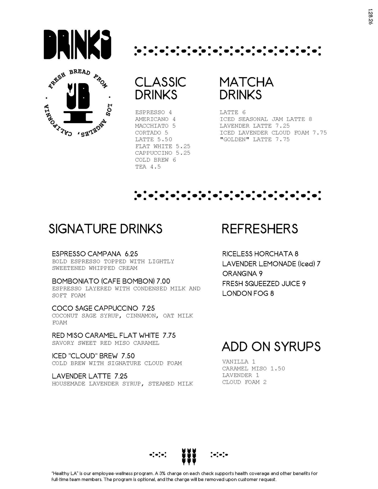 Beverage Menu